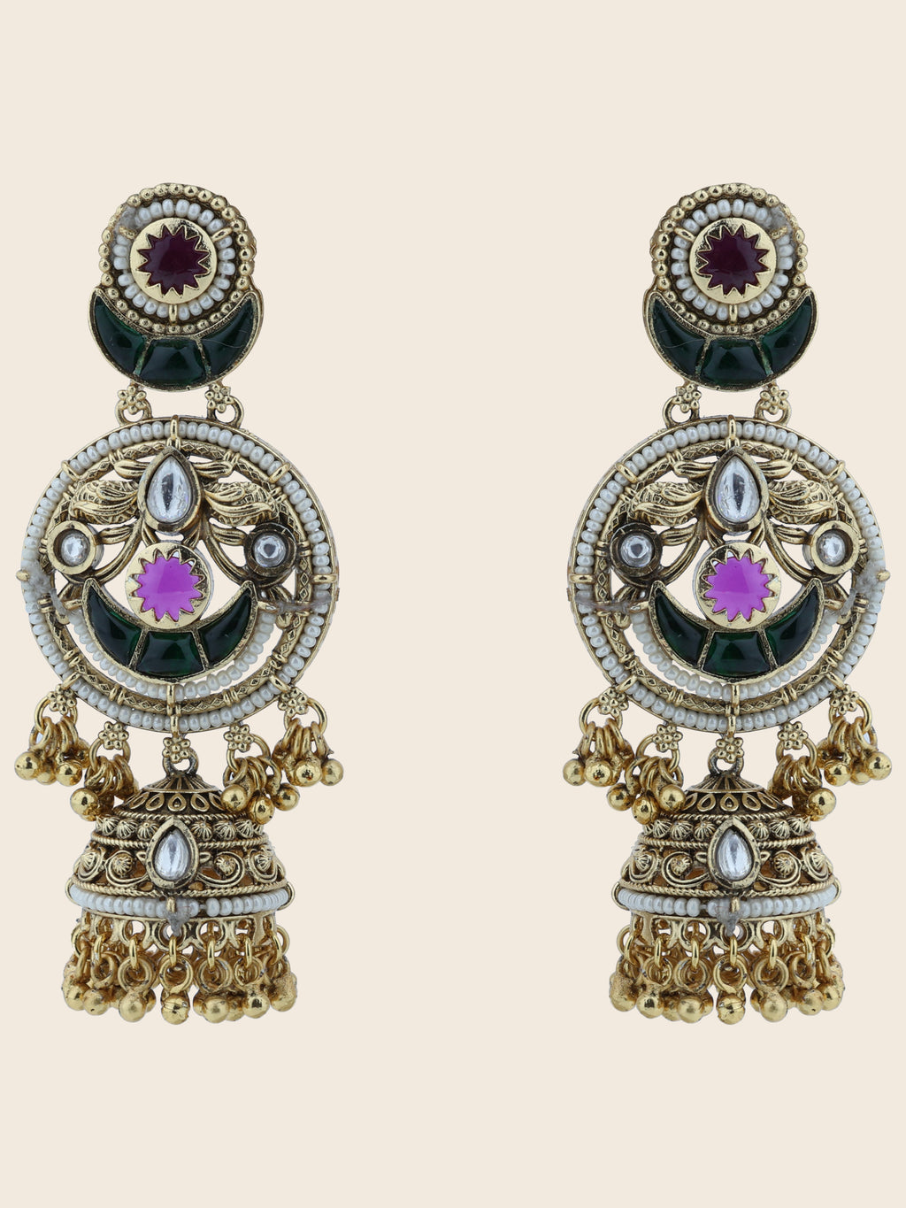 Aanura Gold-Plated Green Ruby Long Earrings