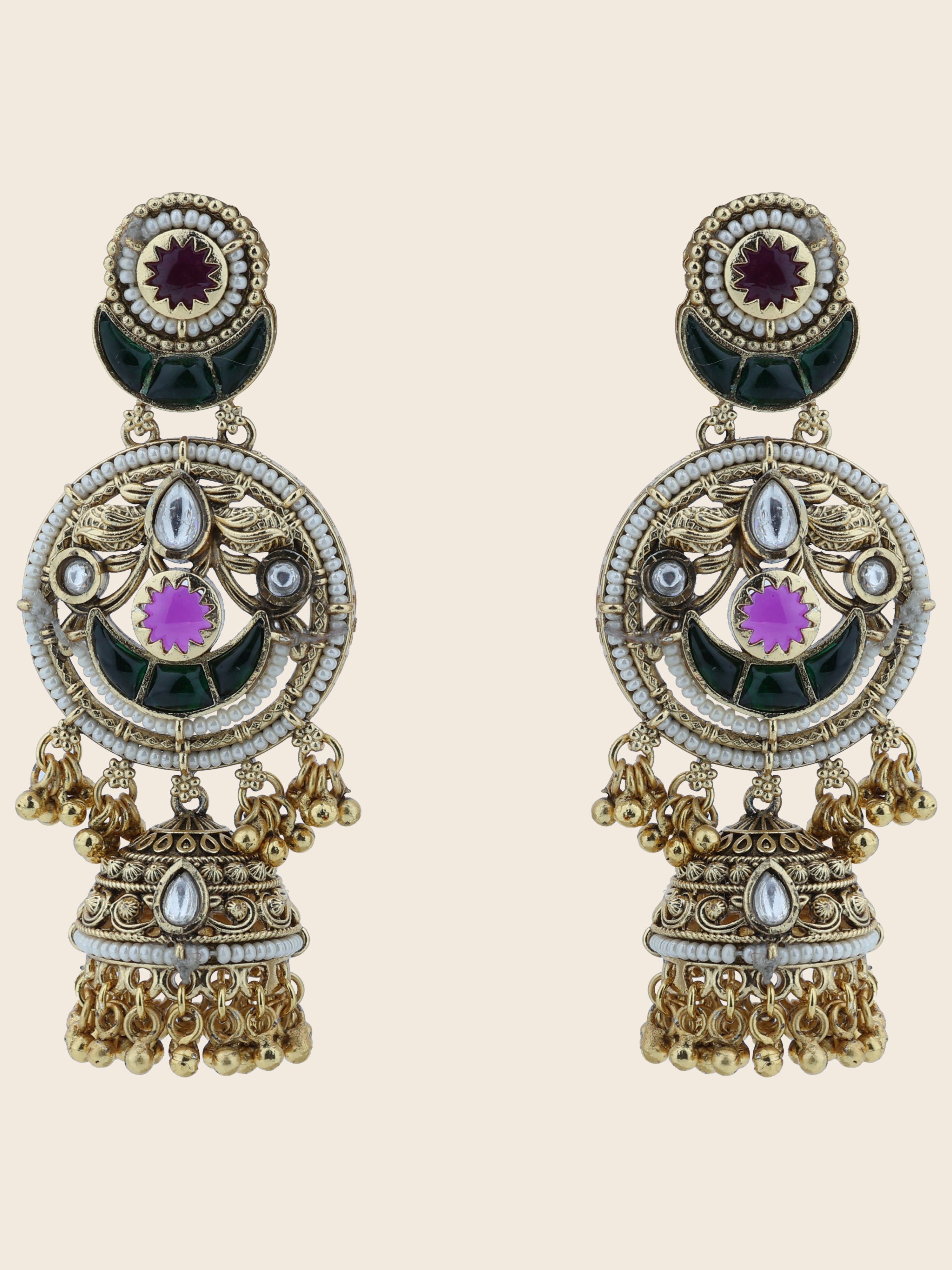 Aanura Gold-Plated Green Ruby Long Earrings