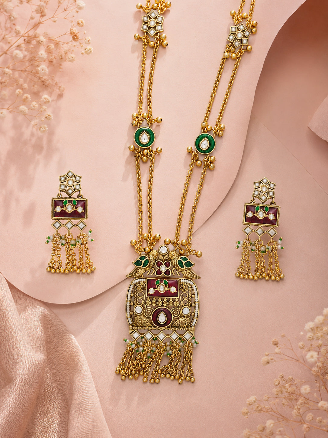 Aanura Temple Long Necklace & Earrings Heritage Set