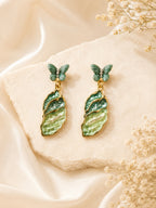 Aanura Green Butterfly Enamel Drop Earrings