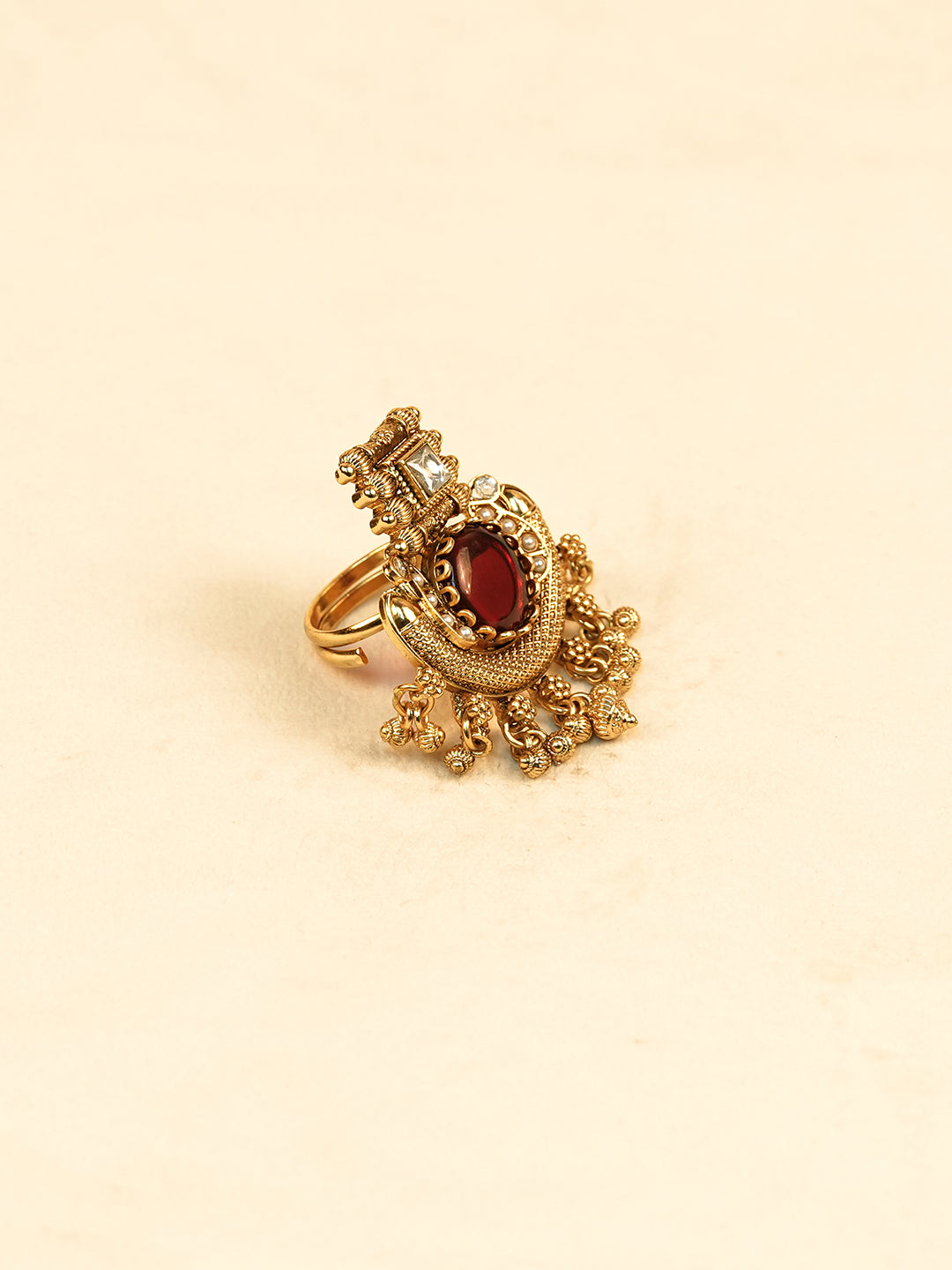 Aanura Ornate Crescent Adjustable Statement Ring
