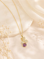 18K Gold Plated Purple Floral Crystal Drop Necklace