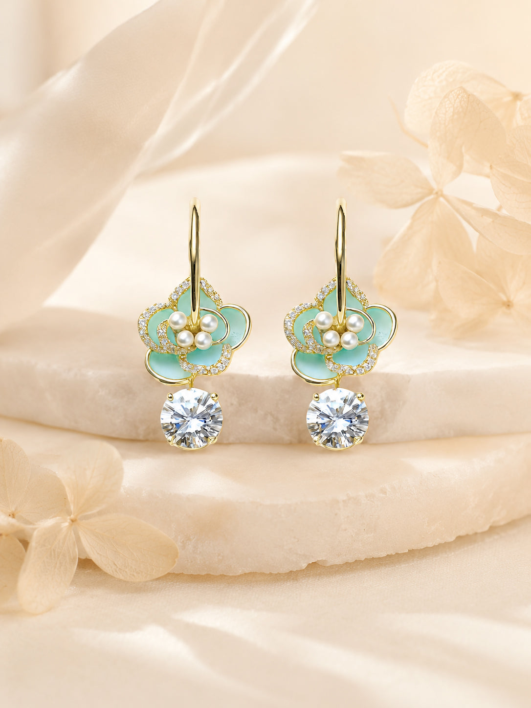 Aanura Aqua Blossom Pearl Earrings