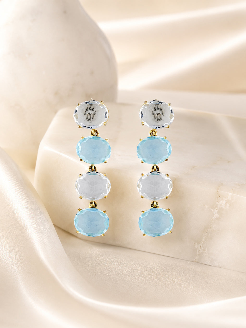 Aanura Aqua Blue & Clear Stone Drop Earrings