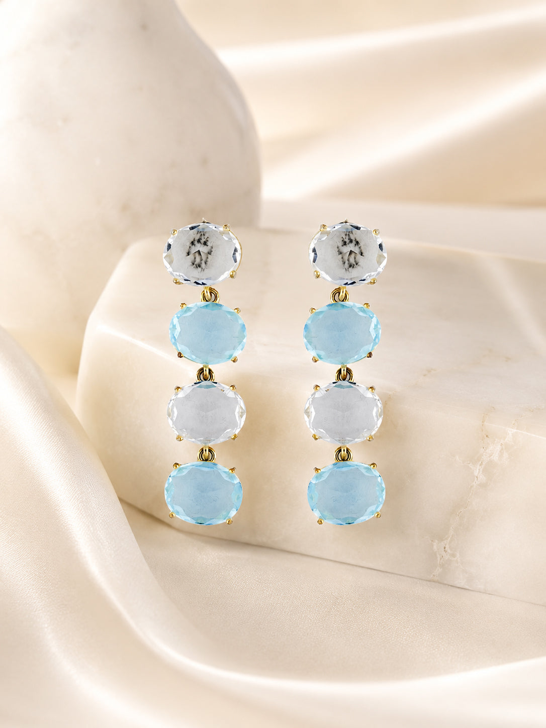 Aanura Aqua Blue & Clear Stone Drop Earrings