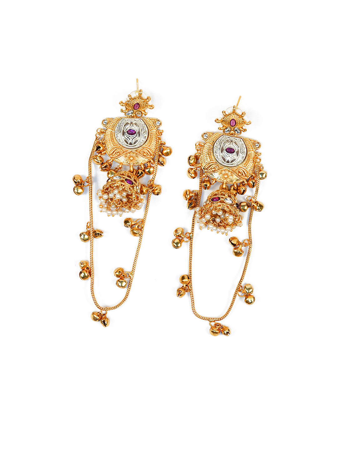 Aanura Gold Plated Temple Statement Earrings
