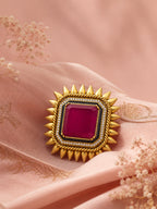 Aanura Gold-Plated Square Green Stone Statement Ring
