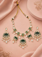 Aanura Green Beaded Kundan Necklace & Earrings Set