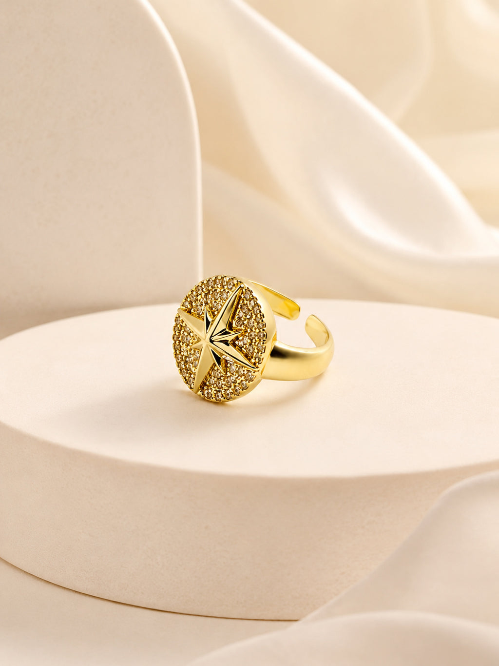 18K Gold Plated Golden Crystal Compass Ring