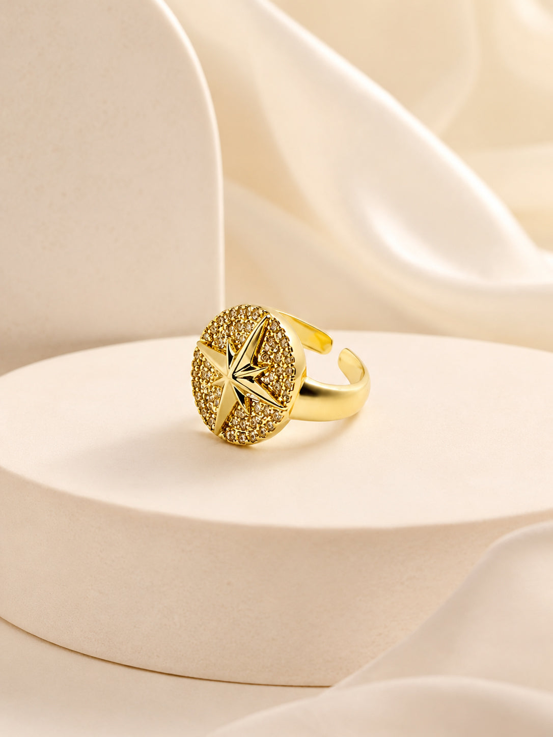 18K Gold Plated Golden Crystal Compass Ring