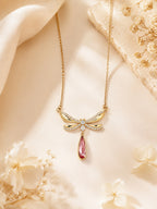 18K Gold Plated Pink Wing Teardrop Necklace