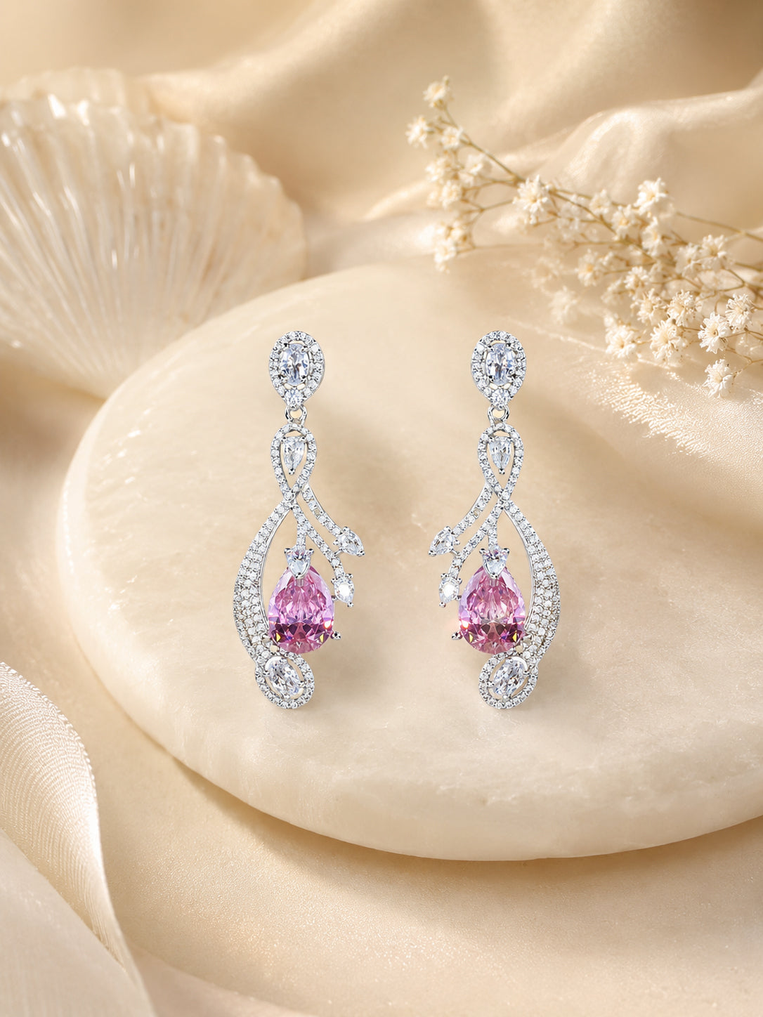 Aanura Silver Yellow Teardrop Crystal Drop Earrings