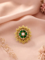 Aanura Gold-Plated Hexagon Green Floral Ring