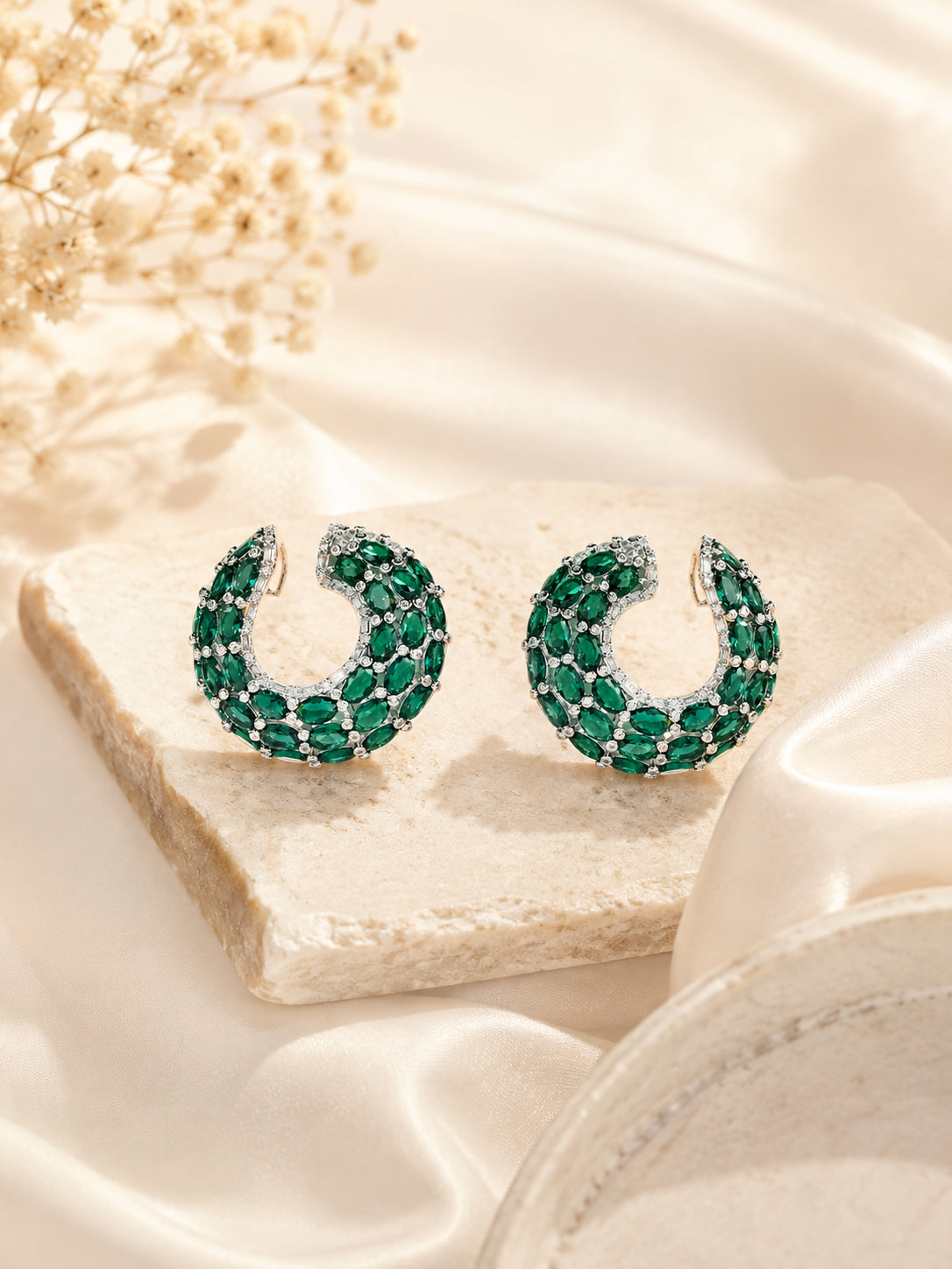 Aanura Emerald Green Encrusted Hoop Earrings