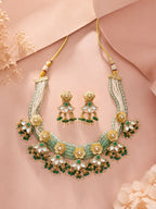 Aanura Floral Kundan Choker Necklace with Beaded Drops