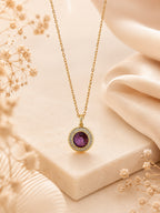 18K Gold Plated Purple Halo Crystal Pendant Necklace