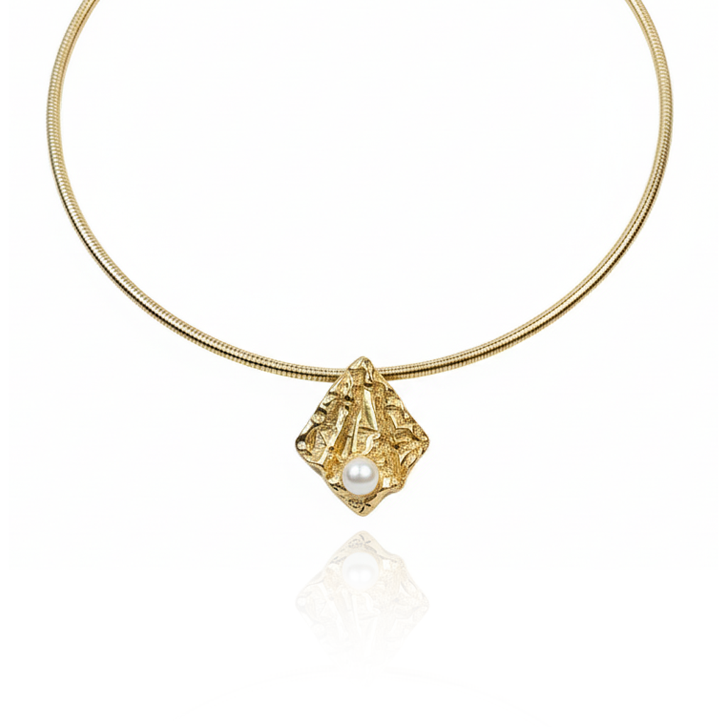 Aanura Gold Choker Necklace with Pearl Accent Charm