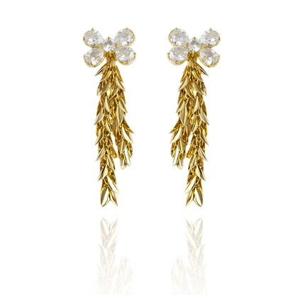 Aanura Crystal Blossom Leaf Drop Earrings