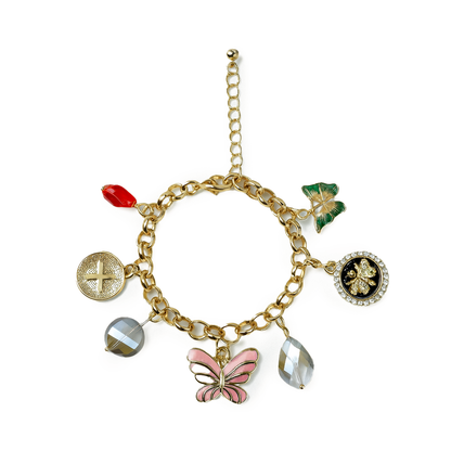 Aanura Butterfly & Crystal Multicharm Bracelet