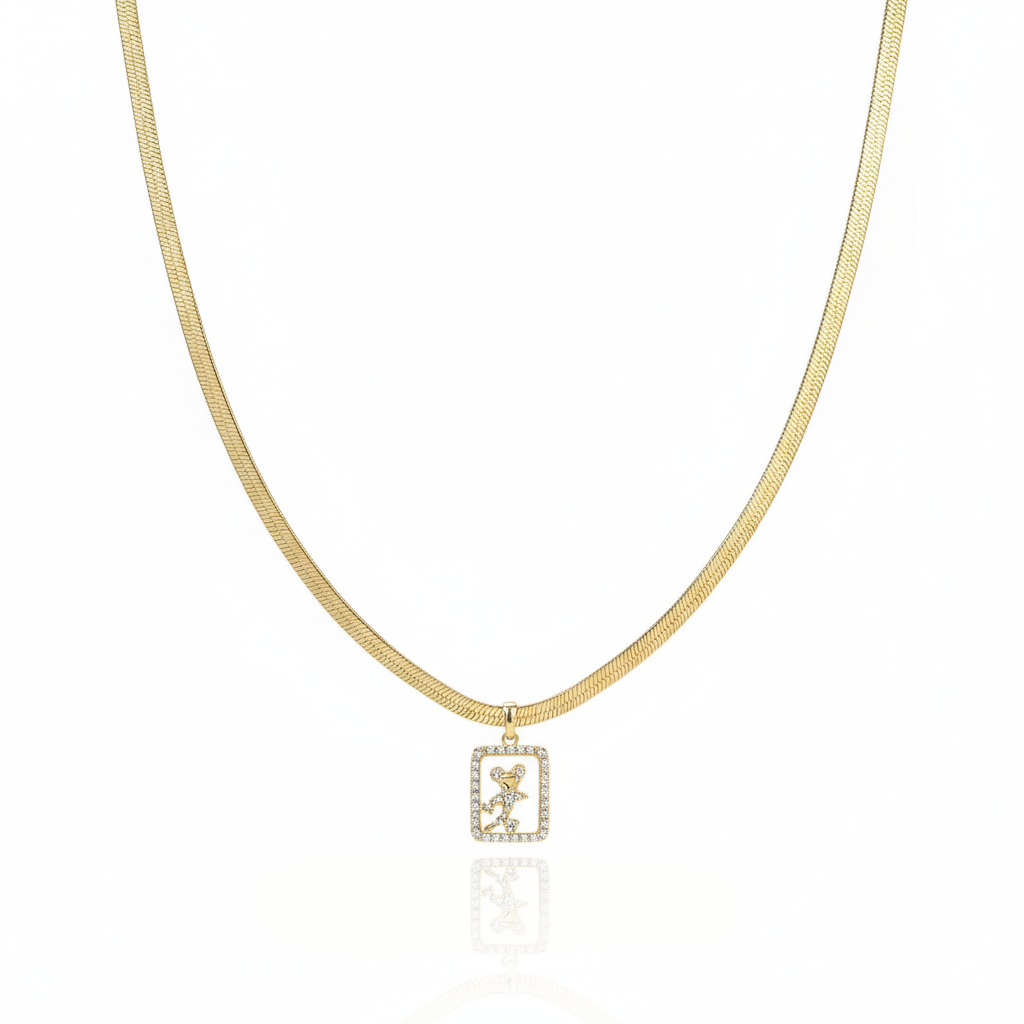 Aanura Gold Chain Necklace with Rectangle Zodiac Charm