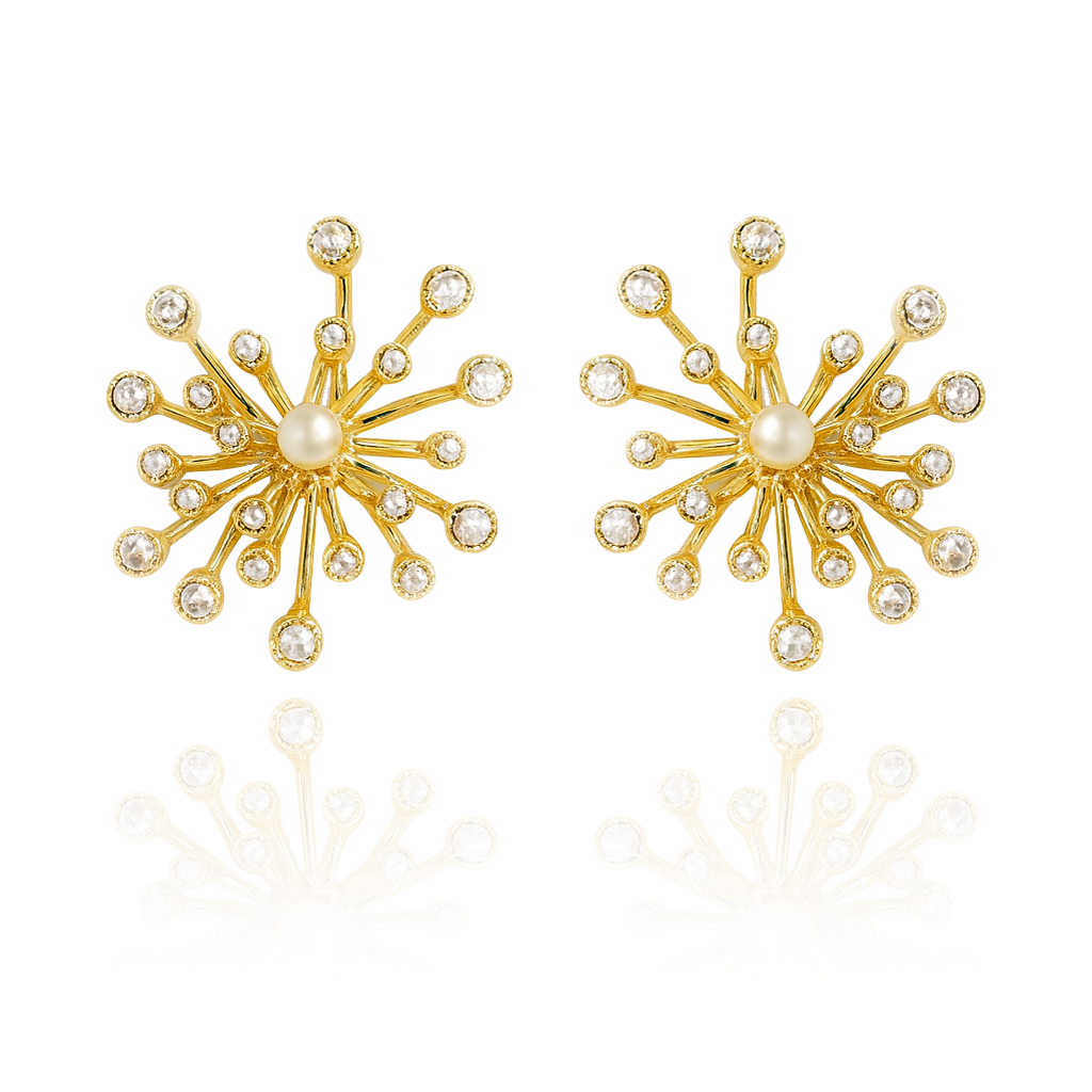 Aanura Pearl Starburst Gold Earrings