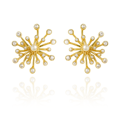 Aanura Pearl Starburst Gold Earrings