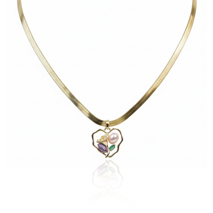 Aanura Gold Snake Chain Necklace with Heart Pendant