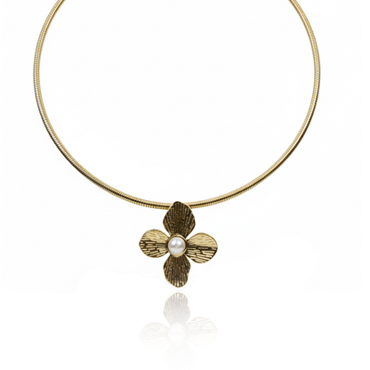 Aanura Gold Choker Necklace with Pearl Flower Pendant