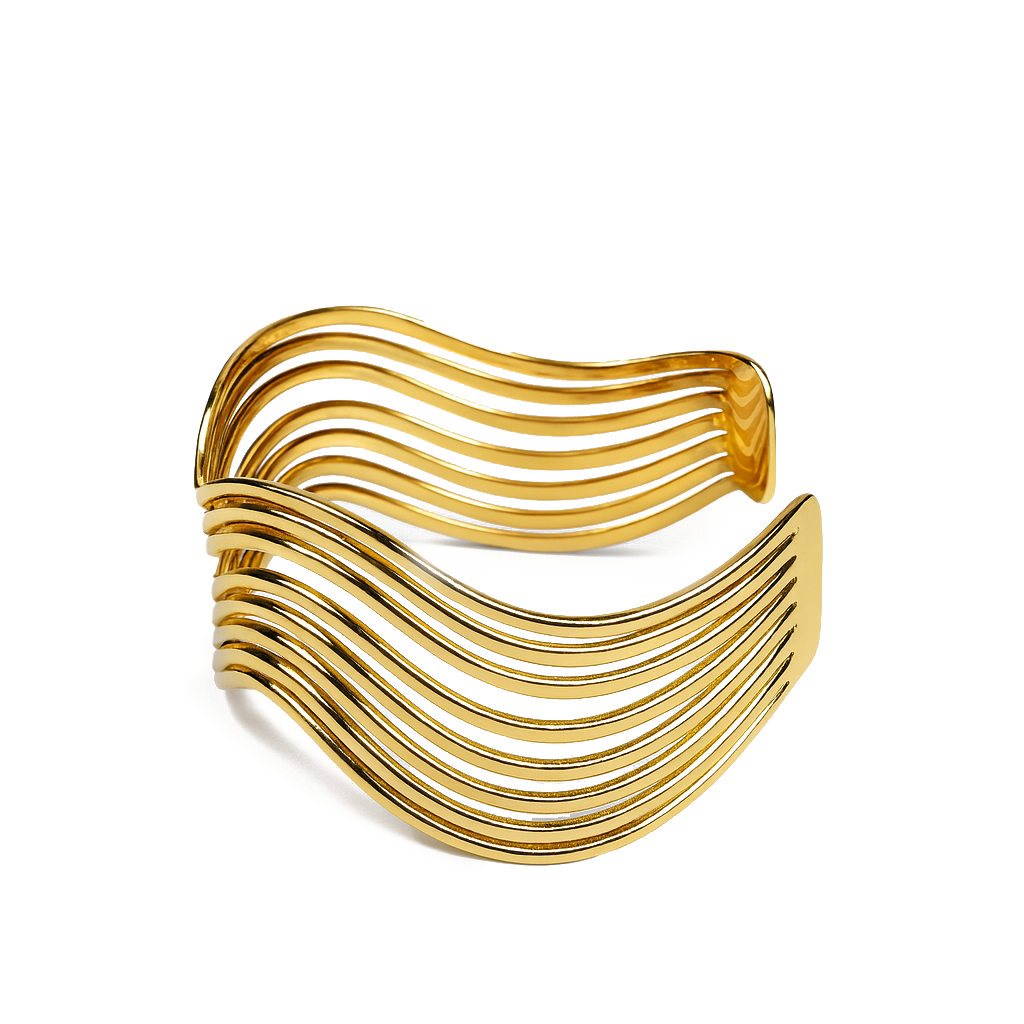 Aanura Wave Pattern Gold Cuff Bracelet