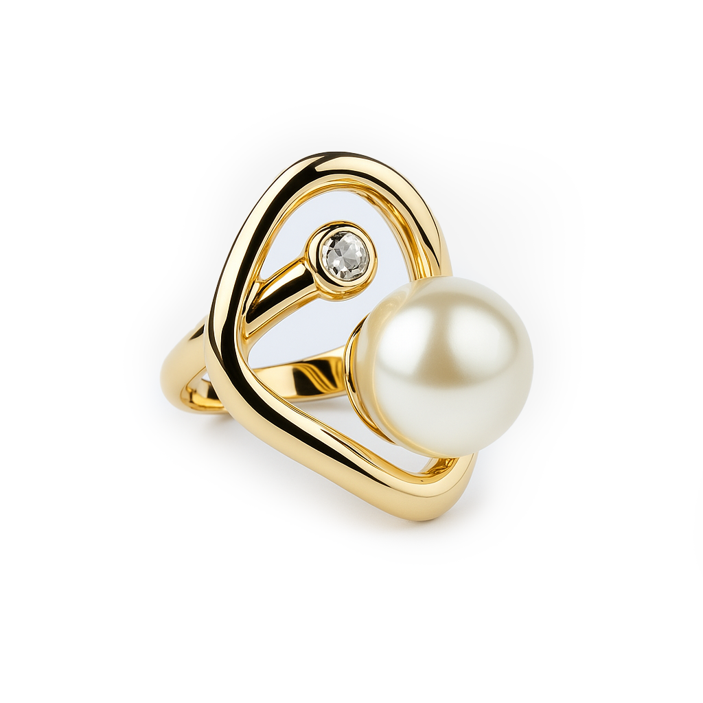 Aanura Gold-Plated Modern Pearl & Crystal Statement Ring