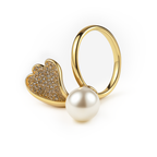 18K Gold-Plated Heart & Pearl Adjustable Ring – Anti-Tarnish, Waterproof