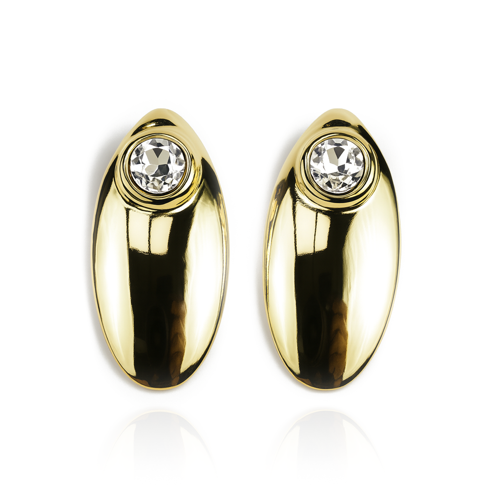 Aanura Crystal Gold Oval Stud Earrings