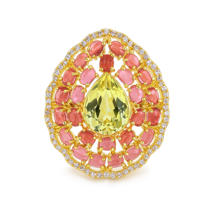 Aanura Iridescent Gem & Emerald Halo Ring