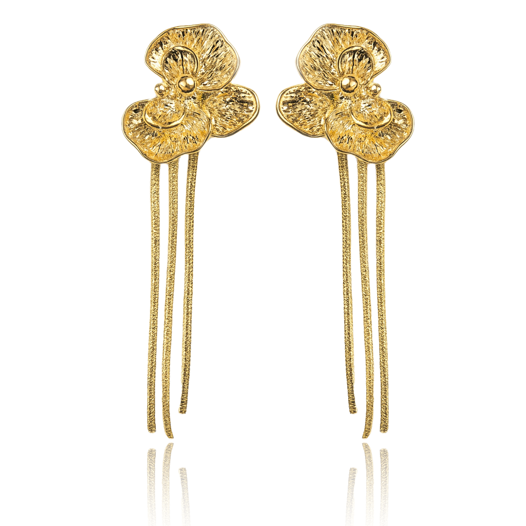 Aanura Golden Floral Tassel Earrings
