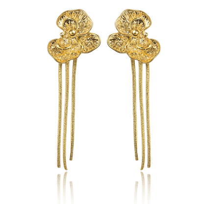Aanura Golden Floral Tassel Earrings