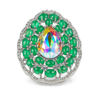 Aanura Iridescent Gem & Emerald Halo Ring