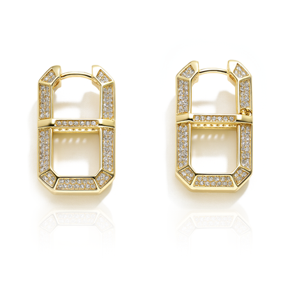 Aanura Geometric Gold Crystal Hoop Earrings