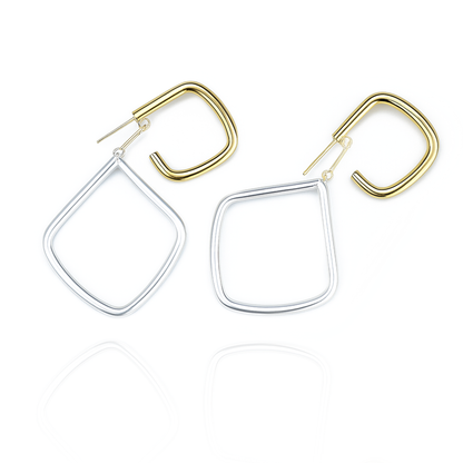 Aanura Dual Tone Geometric Hoop Drop Earrings