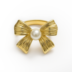 18K Gold-Plated Blossom Bow Ring with Pearl – Anti-Tarnish & Waterproof