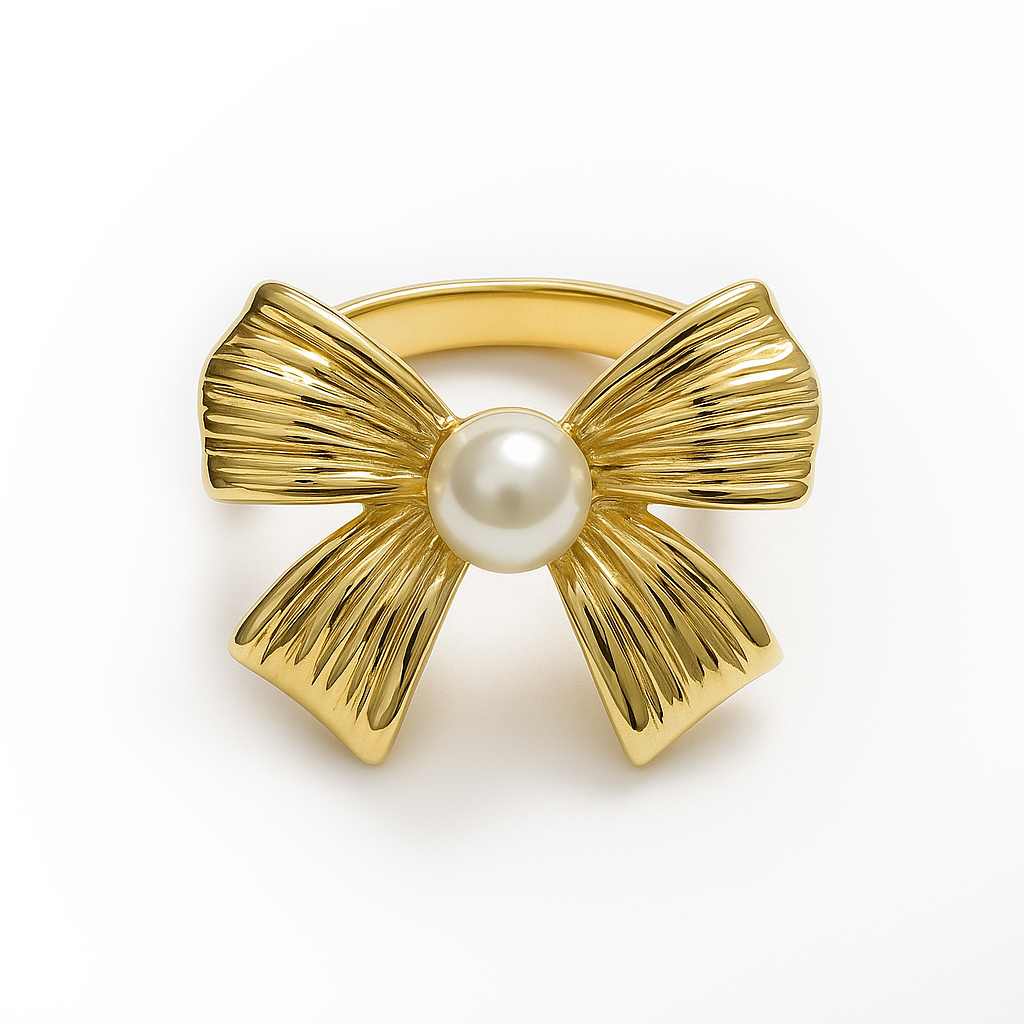 Aanura Gold-Plated Blossom Bow Ring with Pearl