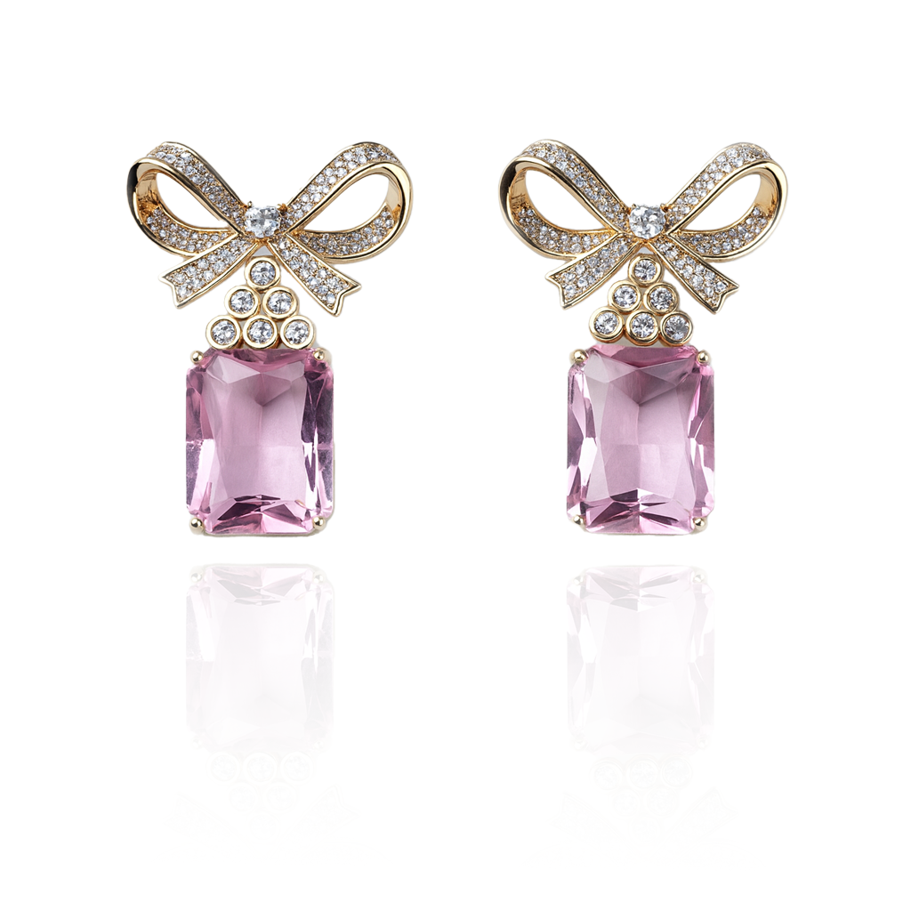 Pink Bow Gemstone Drop Earrings – Aanura