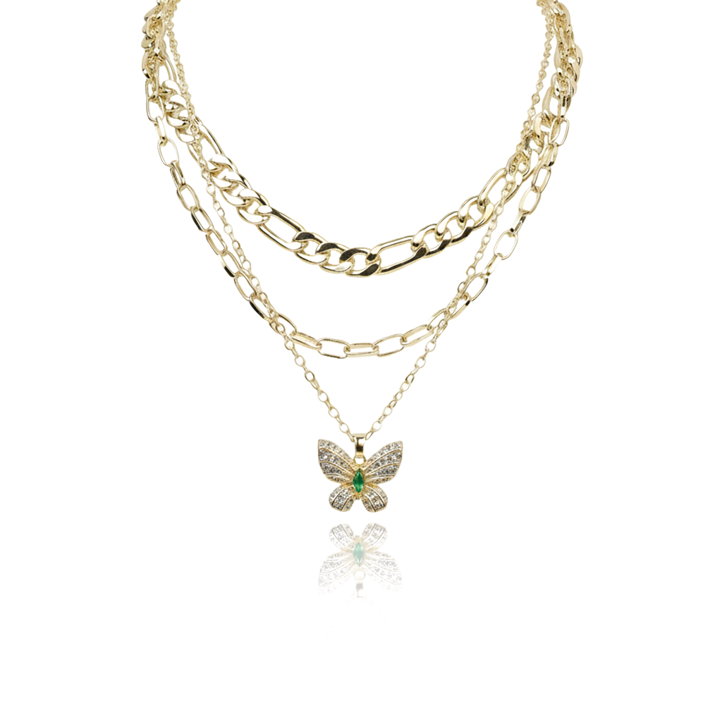 Aanura Gold Layered Butterfly Pendant Necklace