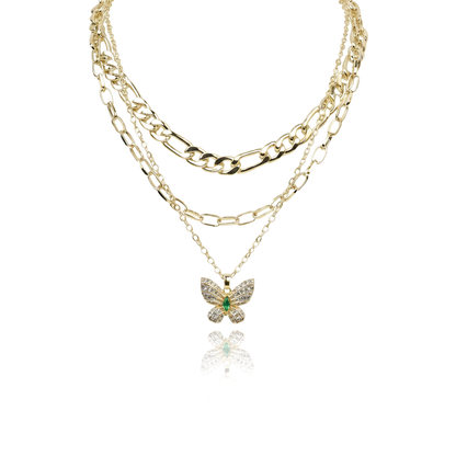 Aanura Gold Layered Butterfly Pendant Necklace