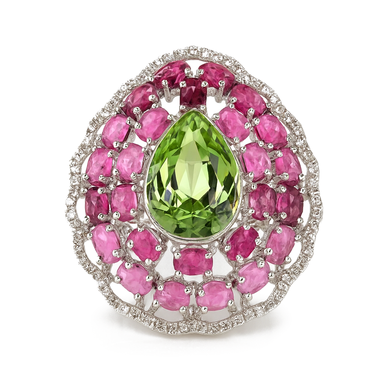 Aanura Iridescent Gem & Emerald Halo Ring