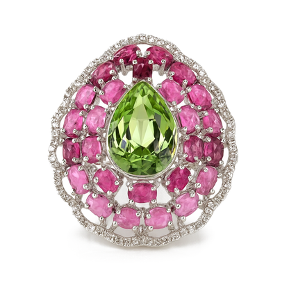 Aanura Iridescent Gem & Emerald Halo Ring