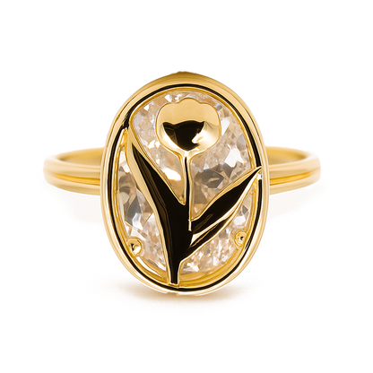Aanura Tulip Emblem Gold & Crystal Oval Statement Ring