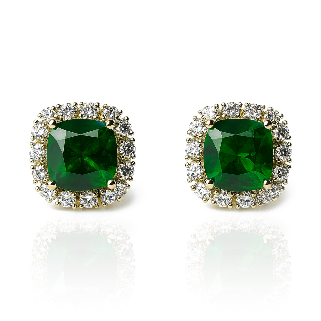 Aanura Emerald Green Halo Stud Earrings
