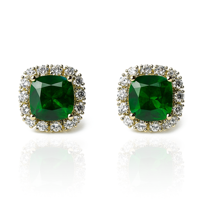 Aanura Emerald Green Halo Stud Earrings