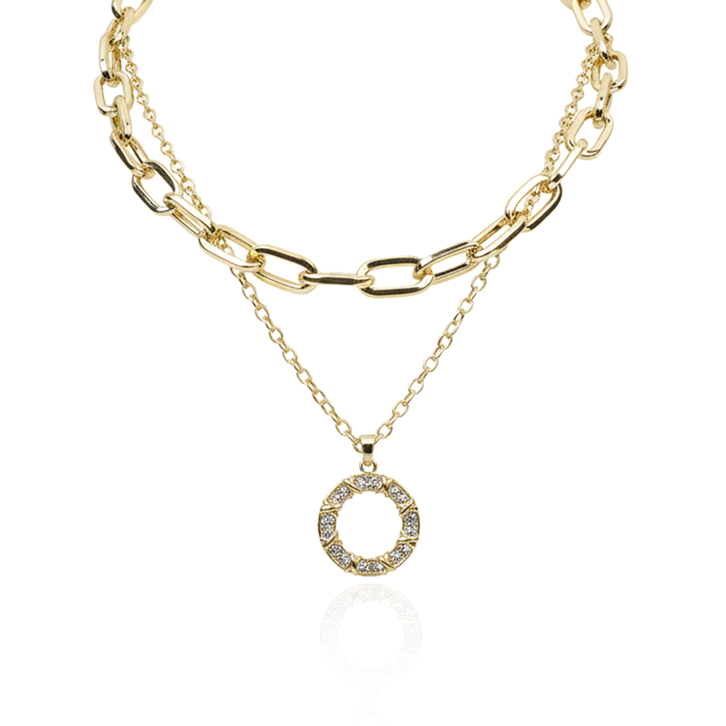 Aanura Gold Layered Circle Pendant Necklace