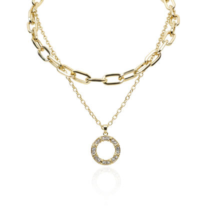 Aanura Gold Layered Circle Pendant Necklace